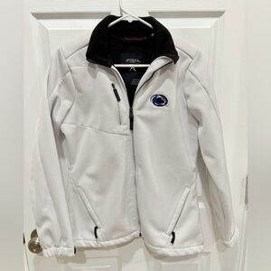 PENN STATE women Antigua White Softshell Utility Jacket with Black Collar